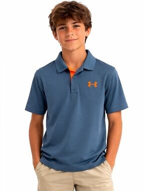 Under Armour Blue Polo with Orange Logo Accent